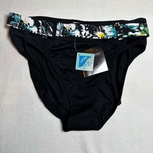 Newport News Swim Black Bikini Bottoms High Waist Floral Belted Size 18 NWT